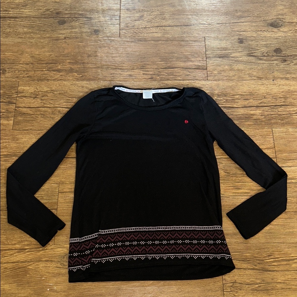 Lucky Brand Black Long Sleeve Top with Geometric Hem with matching pants